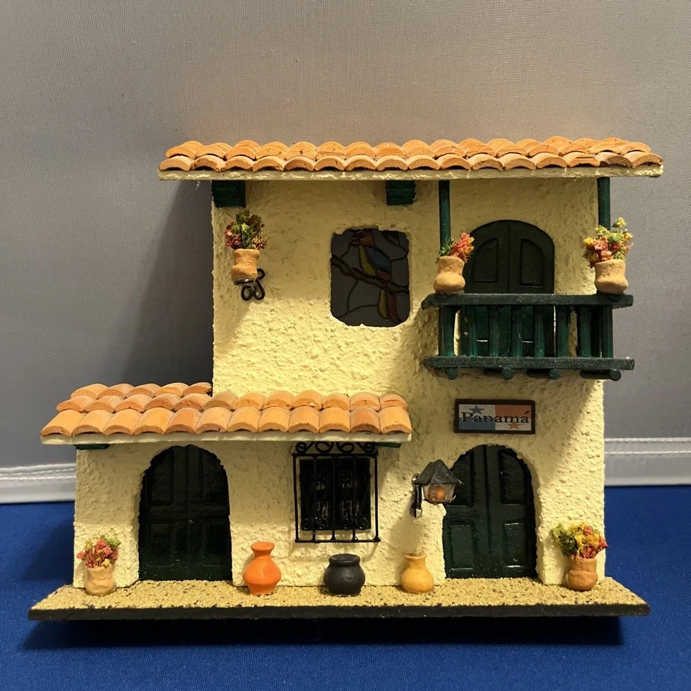 Handcrafted Painted Terracotta & Wood House 3D Wall Decor Folk Art Panama
